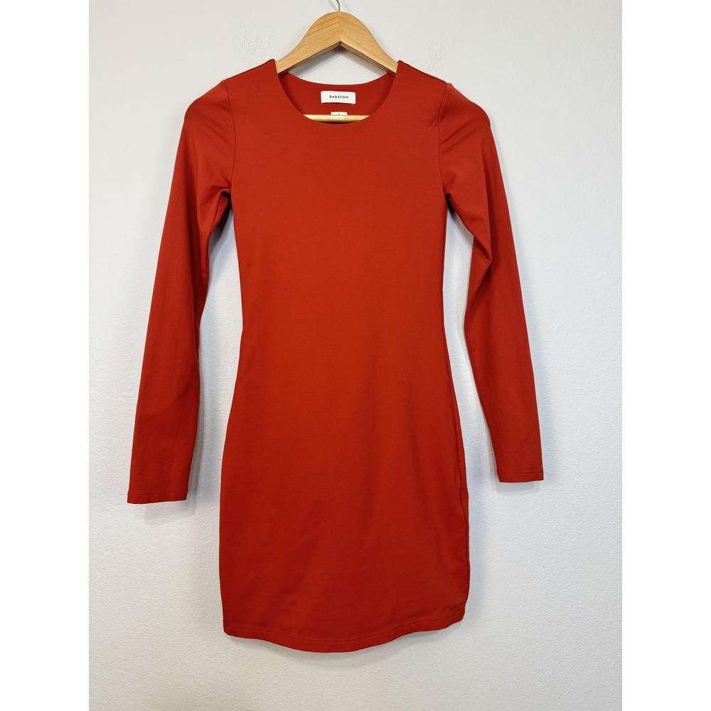 Aritzia Babaton Dress Women's Small Orange Long Sleeve Bodycon Mini Stretch